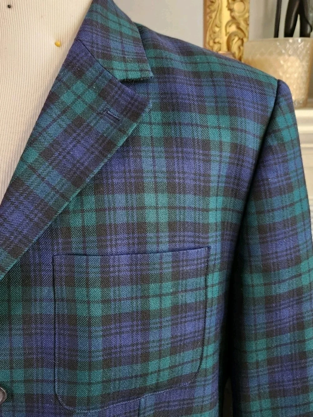 Vintage Y2K J Crew Green Plaid Blazer Blue Wool Preppy Old Money Academia Size L